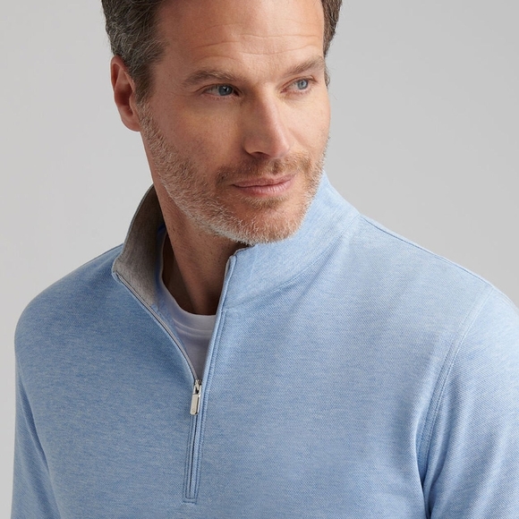 Men's Light Blue Quarter-Zip Sweater - Picture 4 of 15